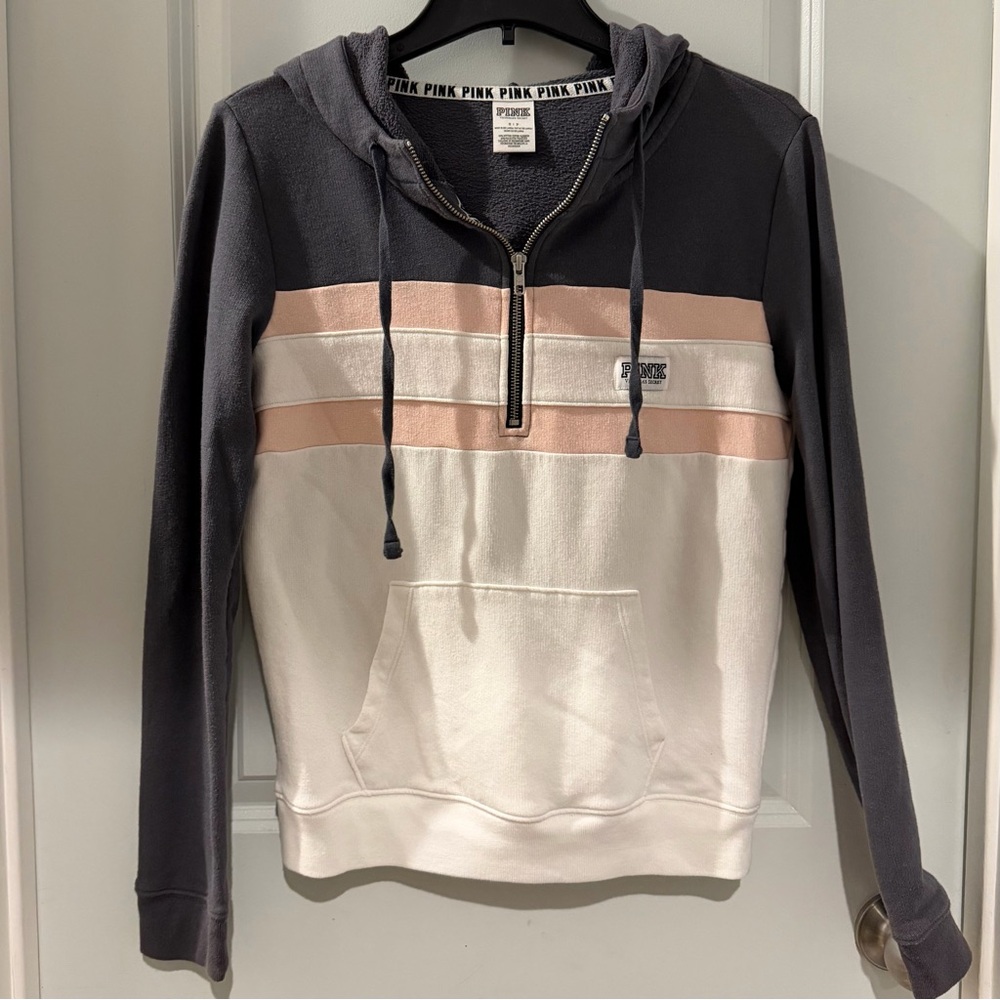PINK Victoria's Secret Gray and Pink Quarter Zip Hoodie